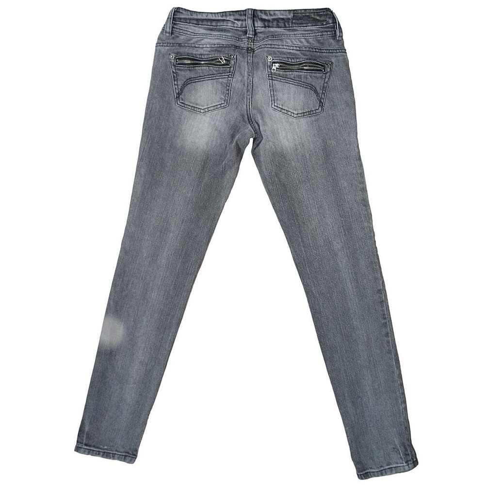 Moto Grunge Fox Racing Skinny‎ Jeans Women Size 3 Gray Acid Wash Zipper Pockets